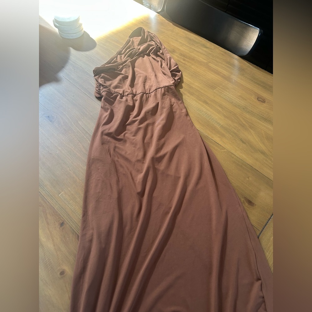 Chic One-Shoulder Brown Dress - Picture 7 of 11